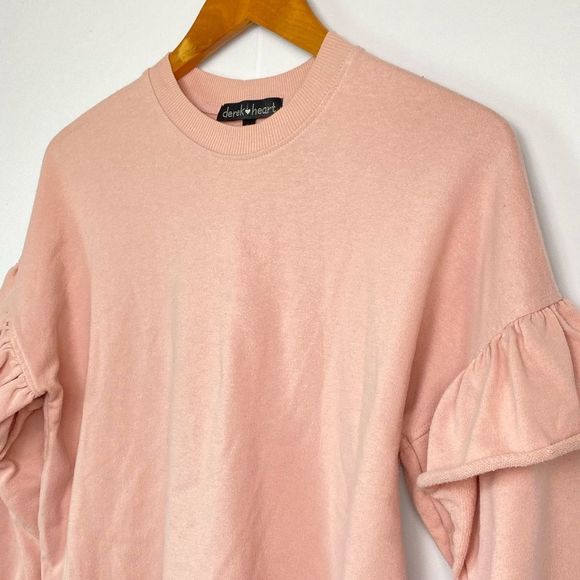 Derek Heart Light Pink Blush Rose Ruffle Long Sleeve Pullover Sweater - Picture 4 of 6